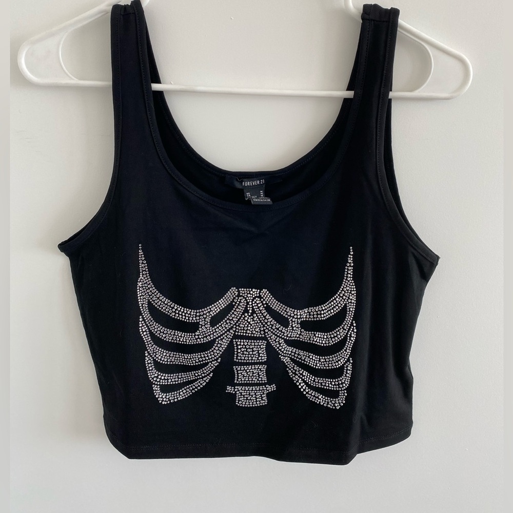 Forever 21 Rhinestone skeleton tank top, black Size Medium